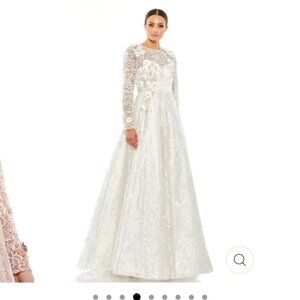 Mac Duggal long sleeve white gown